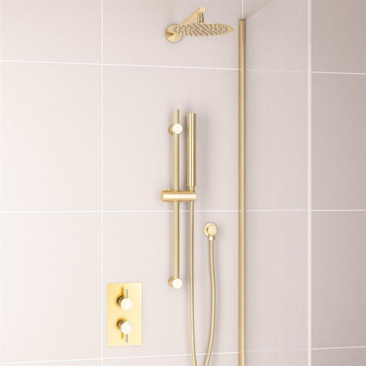 Eastbrook Round Thermostatic Shower Bundle with Shower Head, Valve, Round Riser Kit & Handset - Brushed Brass - BND022 - Envy Bathrooms Ltd