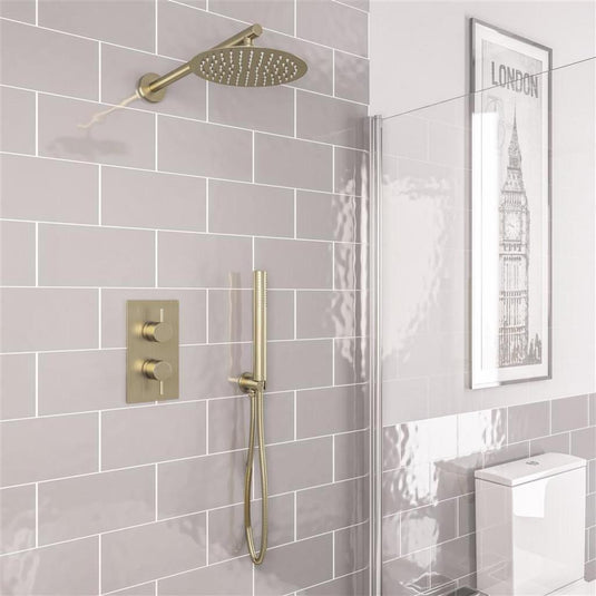 Eastbrook Round Thermostatic Shower Bundle with Shower Head, Valve & Handset - Brushed Brass - BND016 - Envy Bathrooms Ltd