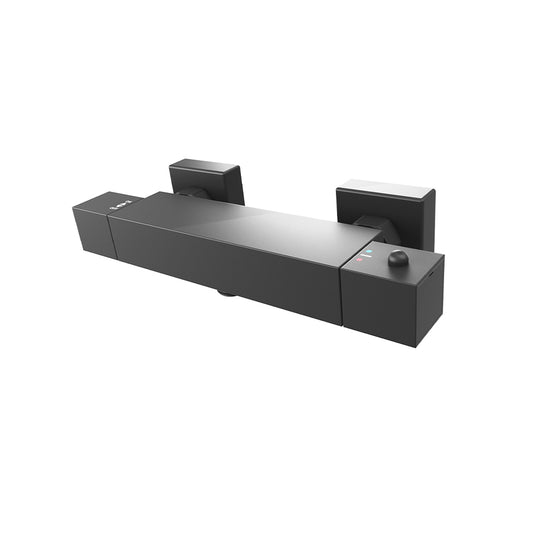 Eastbrook Square Thermostatic Bar Shower Valve with Bottom Outlet Smooth Black | 93.0088