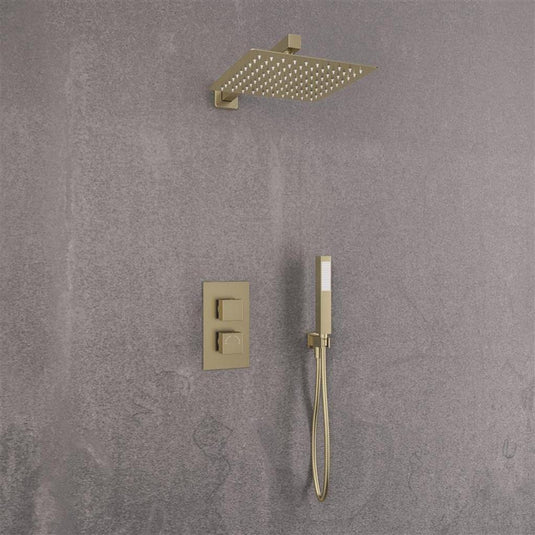 Eastbrook Square Thermostatic Shower Bundle with Shower Head, Valve & Handset - Brushed Brass - BND019 - Envy Bathrooms Ltd