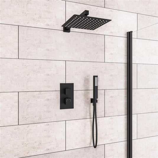 Eastbrook Square Thermostatic Shower Bundle with Shower Head, Valve & Handset - Matt Black - BND018 - Envy Bathrooms Ltd