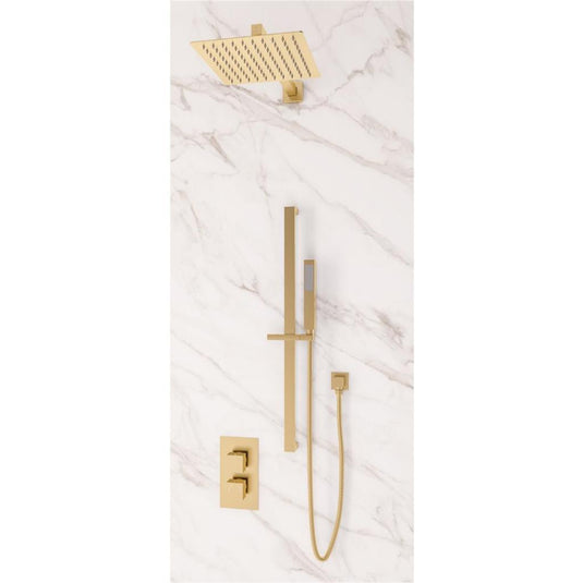 Eastbrook Square Thermostatic Shower Bundle with Shower Head, Valve, Round Riser Kit & Handset - Brushed Brass - BND025 - Envy Bathrooms Ltd