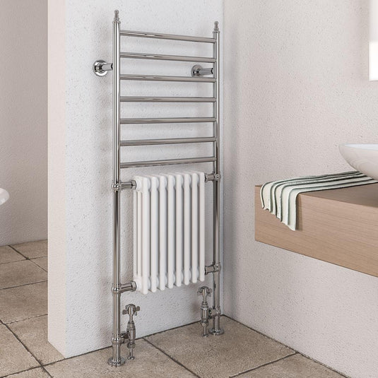 Eastbrook Thames Traditional 1444 x 630mm Towel Radiator Chrome/Gloss White | 41.1004