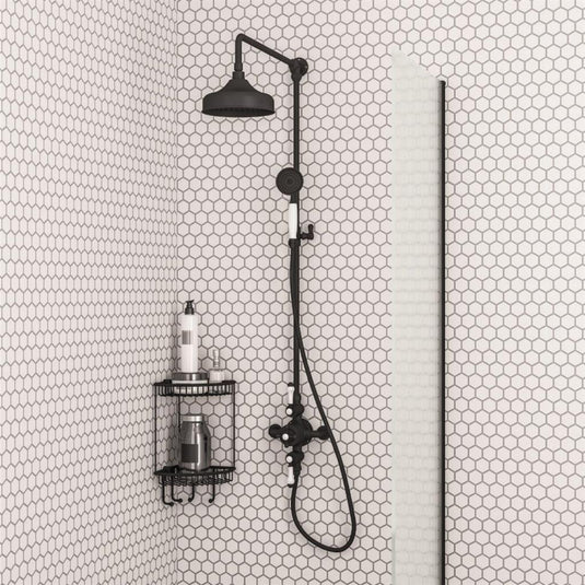 Eastbrook Traditional Twin Thermostatic Exposed Shower Valve with Rigid Riser & 8" Rose Head - Matt Black | 60.2011
