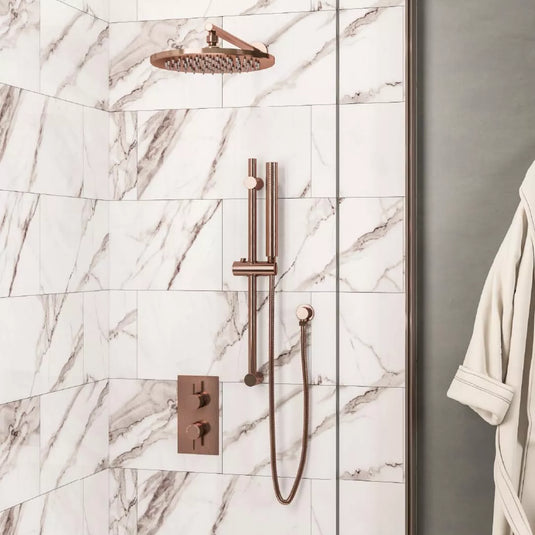 Eastbrook Twin Valve Round Shower Head Bundle Brushed Bronze | BND031 - Envy Bathrooms Ltd