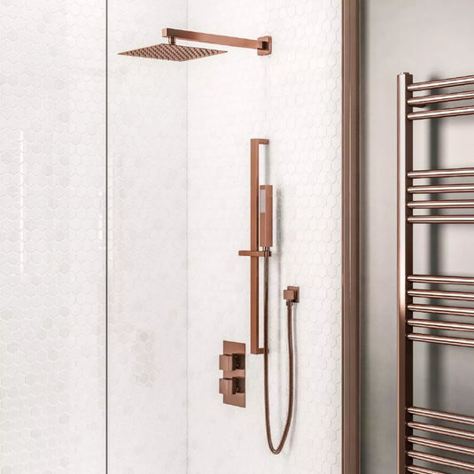 Eastbrook Twin Valve Square Shower Head Riser Kit Outlet Elbow Hose Handset Brushed Bronze | BND032 - Envy Bathrooms Ltd