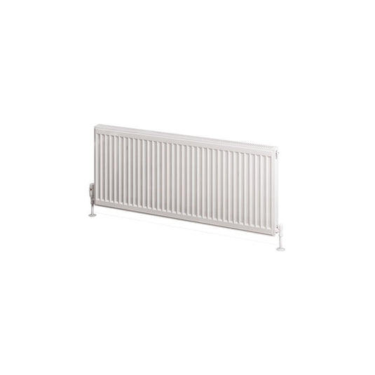 Horizontal white panel radiator for bathroom heating, modern minimalist style