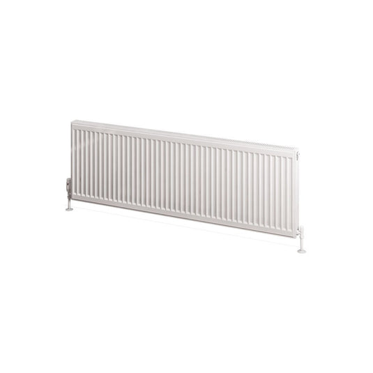 Horizontal white double panel radiator for modern bathroom heating