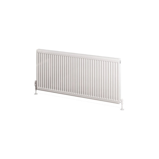 Modern white horizontal panel radiator for bathrooms on a plain background