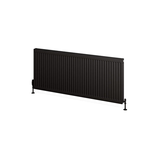Modern black horizontal panel radiator with vertical grooves for bathrooms or living spaces