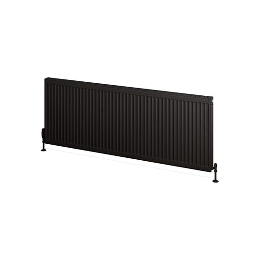 Black horizontal panel radiator for modern bathroom heating