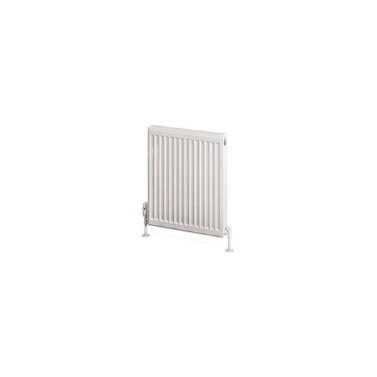 White panel bathroom radiator with vertical grooves on a white background