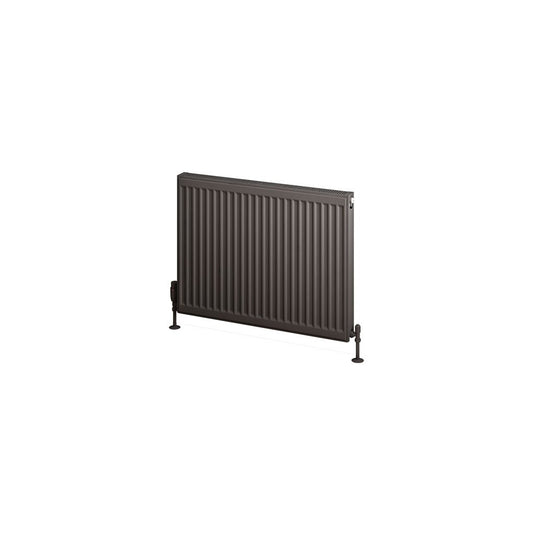 Modern horizontal anthracite panel radiator for bathroom heating on white background