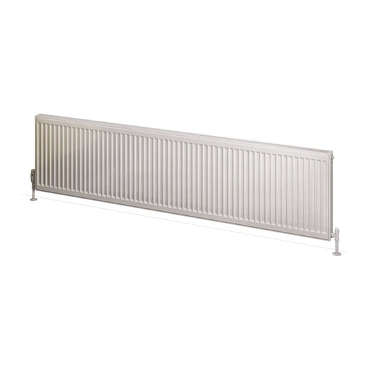 Horizontal white double panel compact radiator for modern bathroom heating
