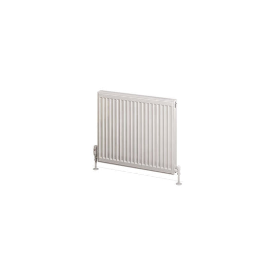 White vertical panel radiator on floor mount, modern bathroom heating solution