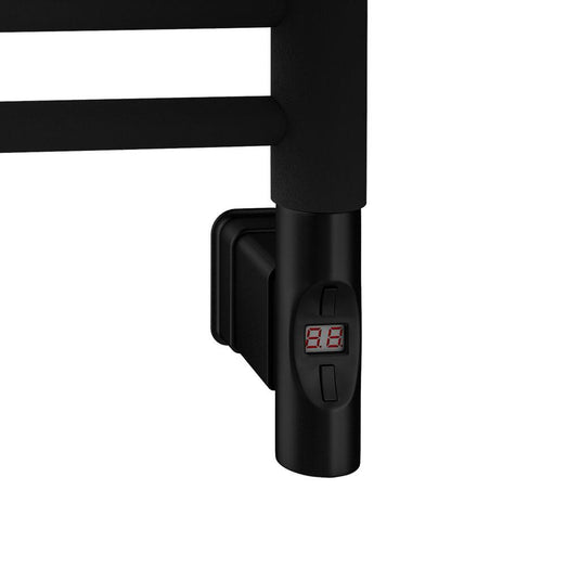 Black heated towel rail control panel with digital temperature display