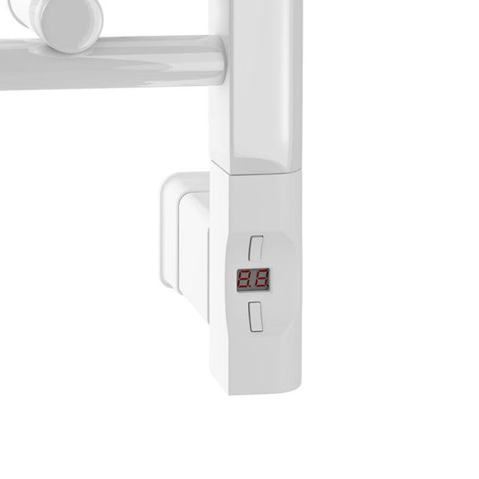 White electric heated towel rail control panel with digital temperature display