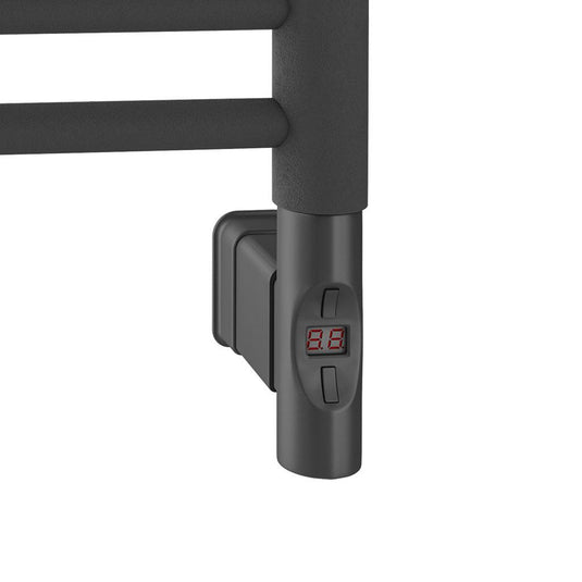 Matte black electric towel rail heating element with digital temperature display