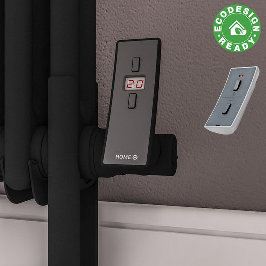 Modern electric towel radiator control panel with digital display and EcoDesign Ready badge