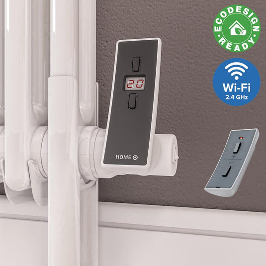 Digital electric towel rail thermostat with Wi-Fi control and EcoDesign Ready symbols