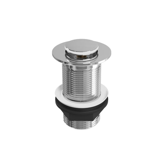 Chrome push button basin waste for bathroom sinks, isolated on white background