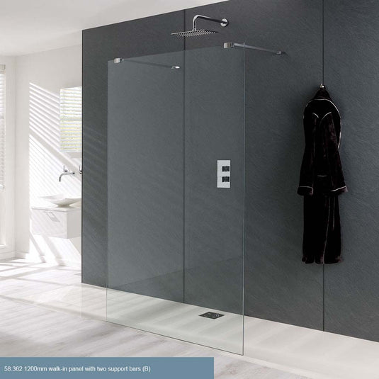 Eastbrook Valliant 1100 x 1950mm B (8mm) Walk-In Wetroom Panel with 2 Support Bars Chrome | 58.361