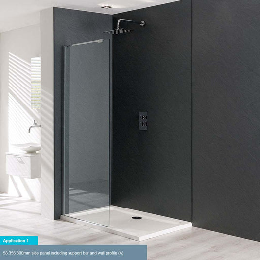Eastbrook Valliant 1200 x 1950mm Walk-In Wetroom Panel 8mm with Support Bar Chrome | 58.047