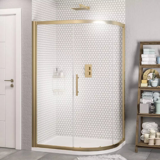 Eastbrook Volente 1200 x 900mm Single Door Offset Quadrant Shower Enclosure Brushed Brass | 58.568 - Envy Bathrooms Ltd