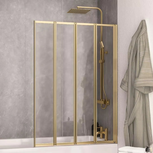 Eastbrook Volente 1400 x 1000mm Folding Bath Screen with 4 Fold Panels Brushed Brass | 58.761 - Envy Bathrooms Ltd