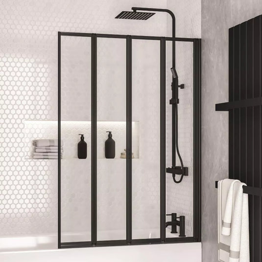 Eastbrook Volente 1400 x 1000mm Folding Bath Screen with 4 Fold Panels Matt Black | 58.531 - Envy Bathrooms Ltd