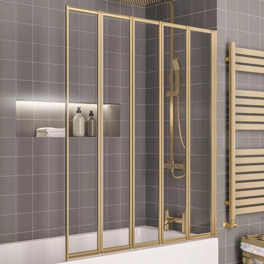 Eastbrook Volente 1400 x 1250mm Folding Bath Screen with 5 Fold Panels Brushed Brass | 58.762 - Envy Bathrooms Ltd