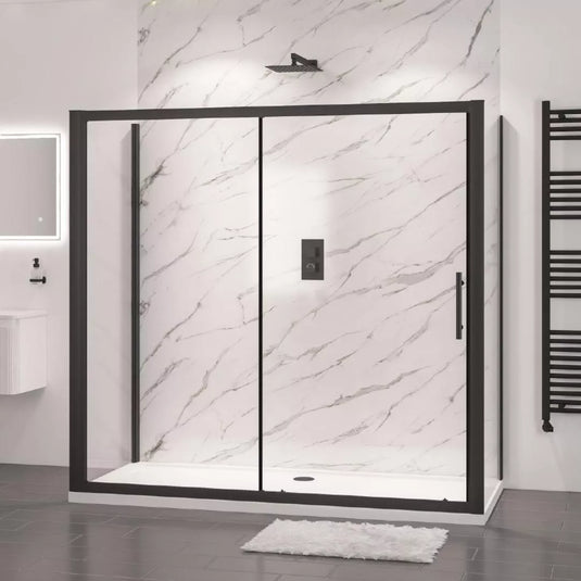 Eastbrook Volente 1850 x 2000mm Sliding Shower Door 6mm Matt Black | 58.490 - Envy Bathrooms Ltd