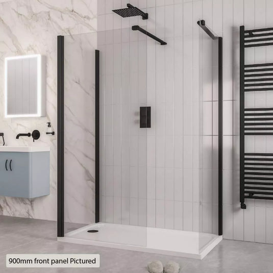 Eastbrook Volente 6mm Easy Clean Walk-In Shower Panel 1850 x 800mm Matt Black | 58.526 - Envy Bathrooms Ltd