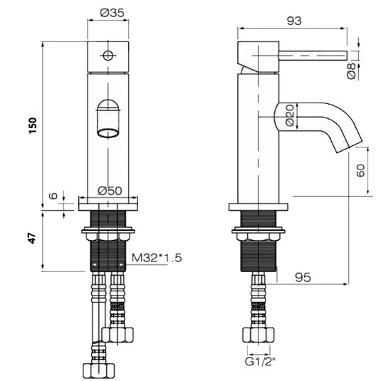 The White Space Pin Lux Single Lever Mini Mono Basin Mixer Tap with Sprung Plug Waste - Matt Black - Envy Bathrooms Ltd