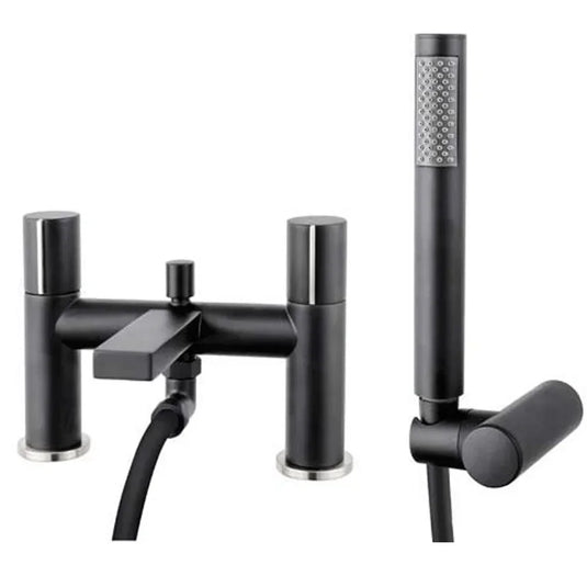 The White Space Evo 2-Hole Dual Knob Bath Shower Mixer Tap with Shower Kit - Black - Envy Bathrooms Ltd