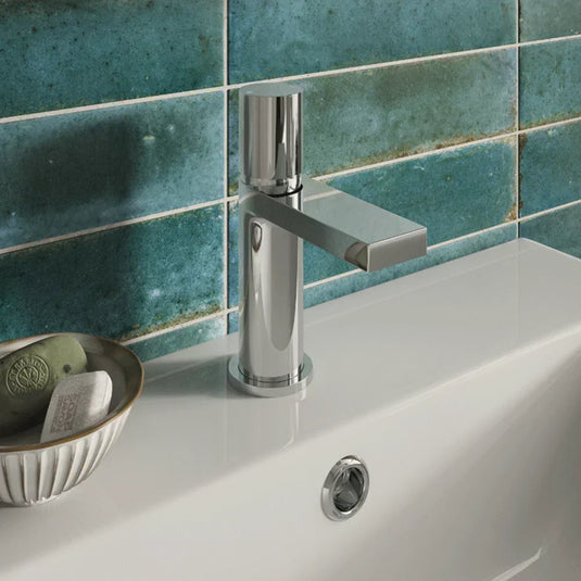 The White Space Evo Single Knob Monobloc Basin Mixer Tap with Sprung Plug Waste - Chrome - Envy Bathrooms Ltd
