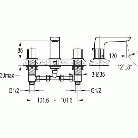 Flova Allore 3 Hole Deck Mounted Bath Mixer Tap AL3HBF - Envy Bathrooms Ltd