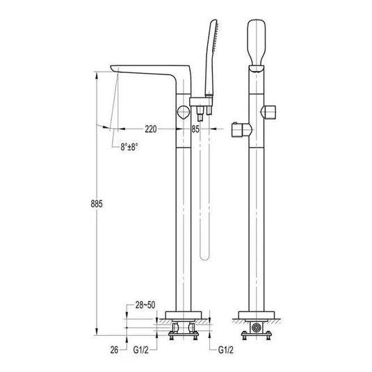 Flova Allore Thermostatic Floorstanding Bath Shower Mixer Tap with Handset Kit ALFMBSM - Envy Bathrooms Ltd