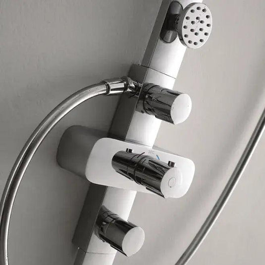 Flova Allore Thermostatic Shower Column with Handset, Body Jets & Overhead Shower ALTSP - Envy Bathrooms Ltd