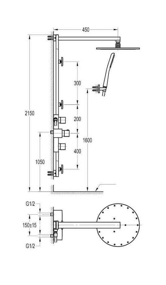 Flova Allore Thermostatic Shower Column with Handset, Body Jets & Overhead Shower ALTSP - Envy Bathrooms Ltd