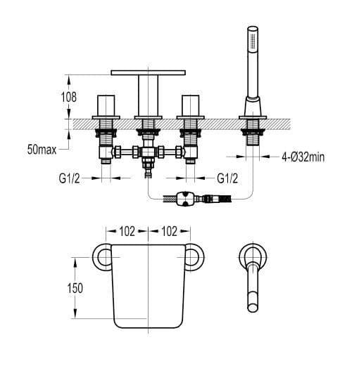 Flova Annecy 4 Hole Waterfall Bath Shower Mixer Tap with Pull Out Handset Kit AN4HBSM - Envy Bathrooms Ltd