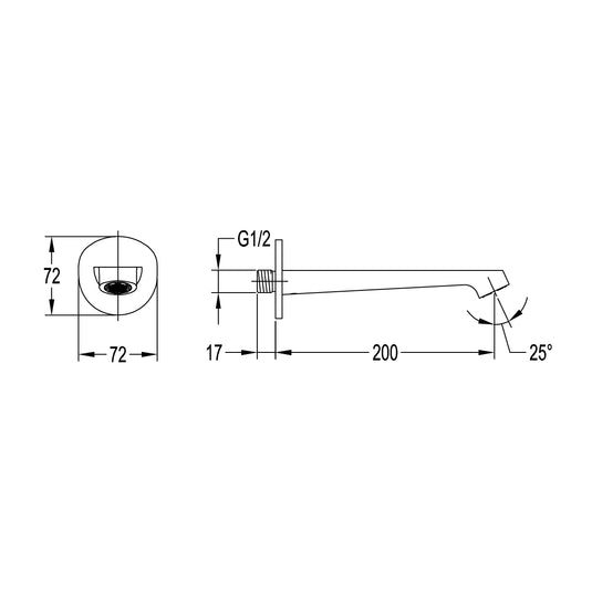 Flova Ascend 200mm Wall-Mounted Bath Spout Diamond Chrome | ASWMSPOUT - Envy Bathrooms Ltd
