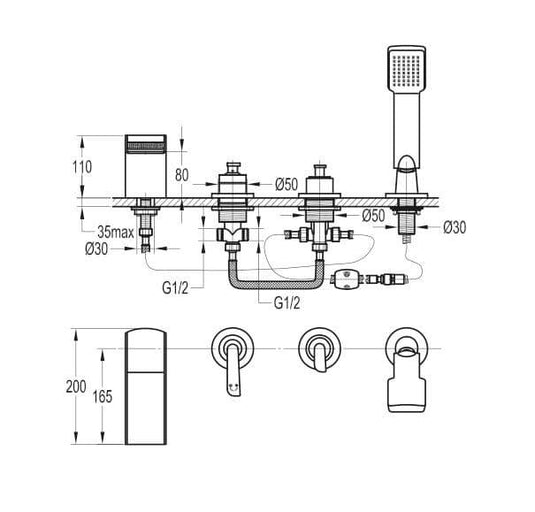 Flova Cascade 4 Hole Deck Mounted Waterfall Bath Shower Mixer Tap with Pull Out Handset CA4HBSM - Envy Bathrooms Ltd