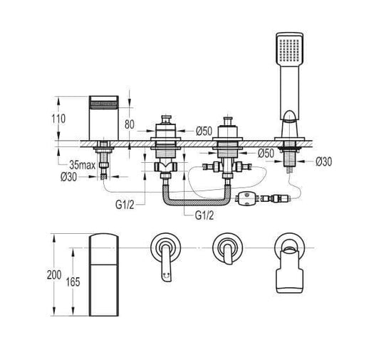 Flova Cascade 4 Hole Deck Mounted Waterfall Bath Shower Mixer Tap with Pull Out Handset CA4HBSM - Envy Bathrooms Ltd