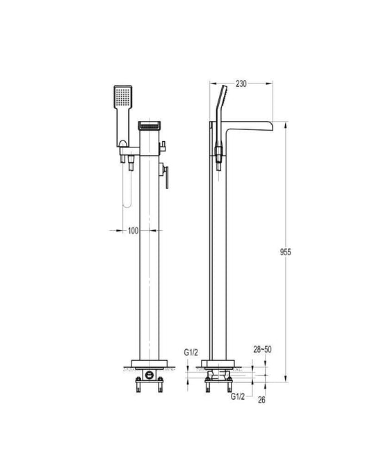 Flova Cascade Floor Standing Waterfall Bath Shower Mixer Tap with Handset Kit CAFMBSM - Envy Bathrooms Ltd