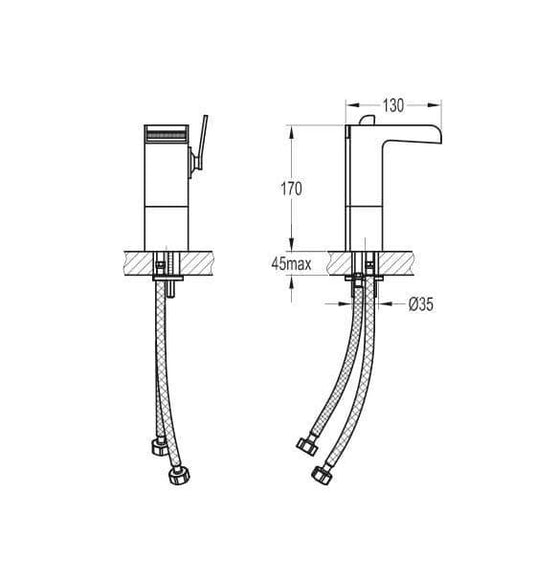 Flova Cascade Mid Height Waterfall Mono Basin Mixer Tap with Clicker Waste CAMBAS - Envy Bathrooms Ltd