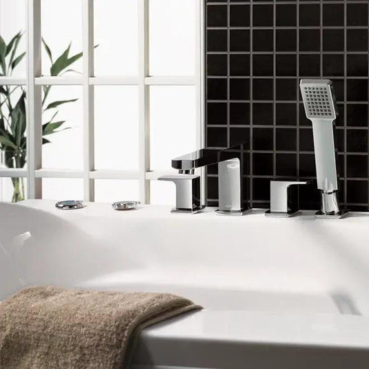 Flova Dekka 4 Hole Deck Mounted Bath Shower Mixer Tap with Pull Out Handset DE4HBSM - Envy Bathrooms Ltd