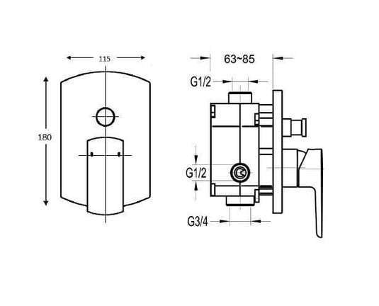 Flova Dekka Concealed Manual Shower Valve with 2-Way Diverter DESHVO/DIV - Envy Bathrooms Ltd