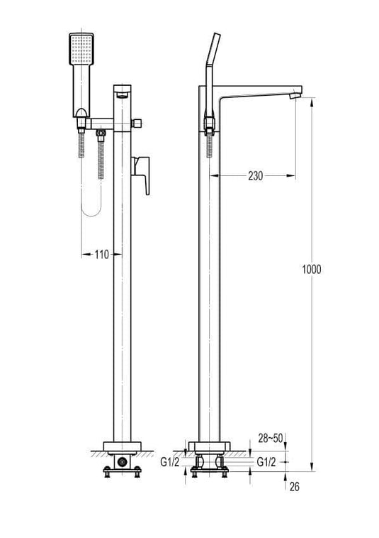 Flova Dekka Floorstanding Bath Shower Mixer Tap with Handset DEFMBSM - Envy Bathrooms Ltd