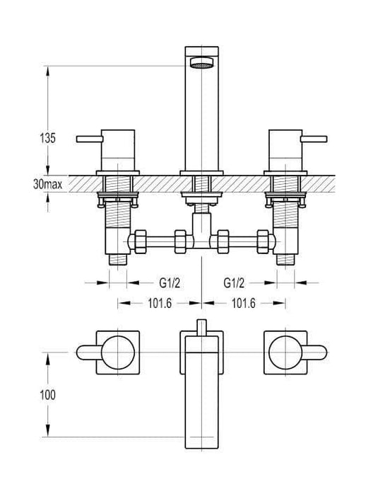 Flova Essence 3 Hole Basin Mixer Tap with Clicker Waste ES3HBAS/BAT - Envy Bathrooms Ltd